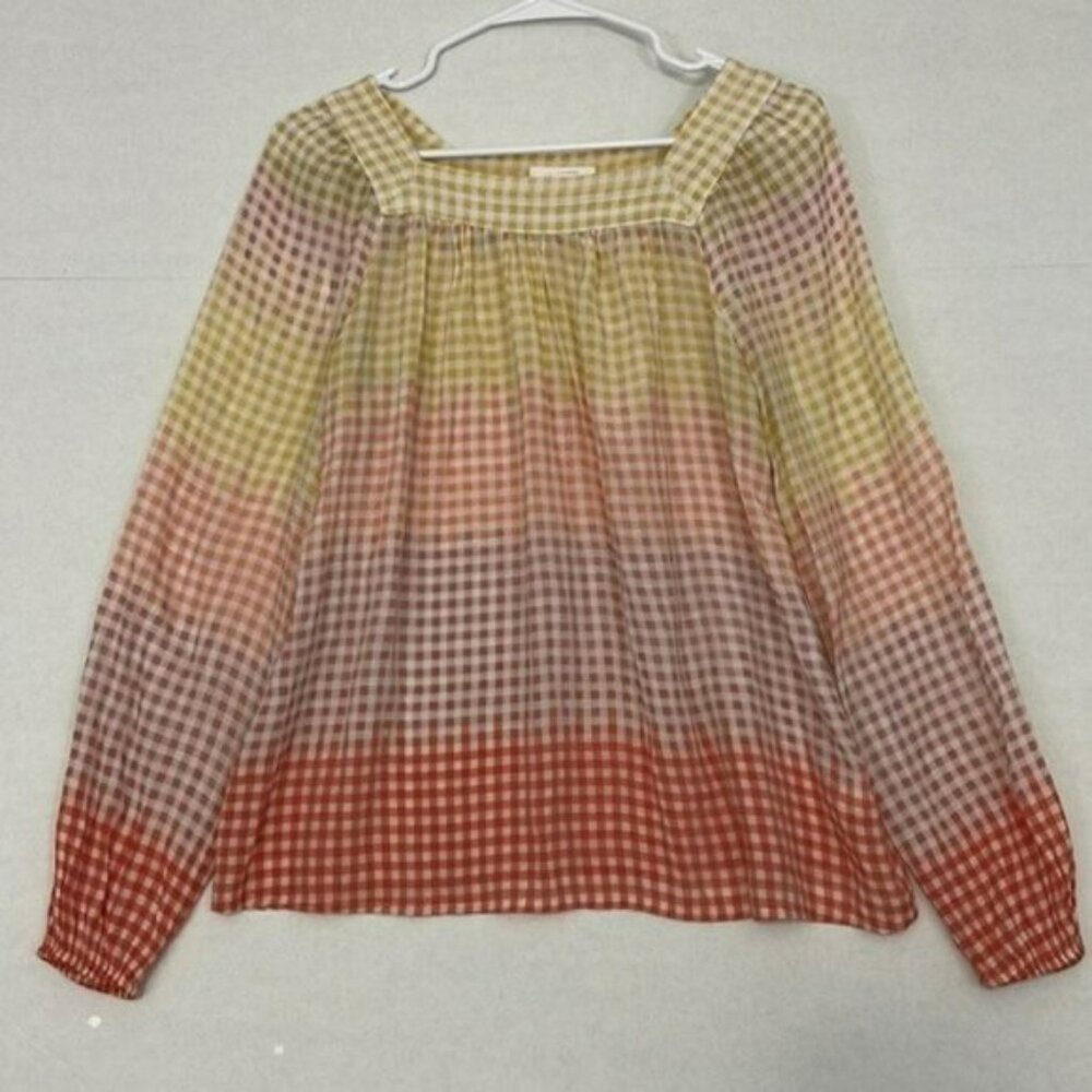 LC Lauren Conrad Top, Sheer Long Sleeve Ombre Gingham Small